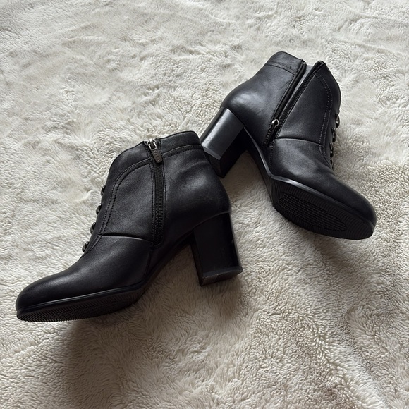 86 Epica Black Leather Heeled Boots | Sleek Minimalist Ankle Booties Size 6 - Picture 5 of 7